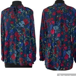 Hatch Maternity Floral Ruffled Top Navy and Red
